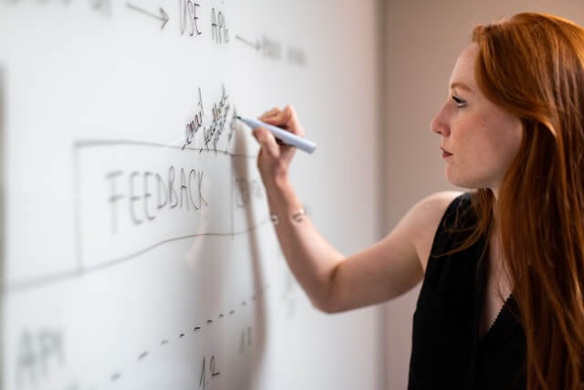 Lady writing on a whiteboard